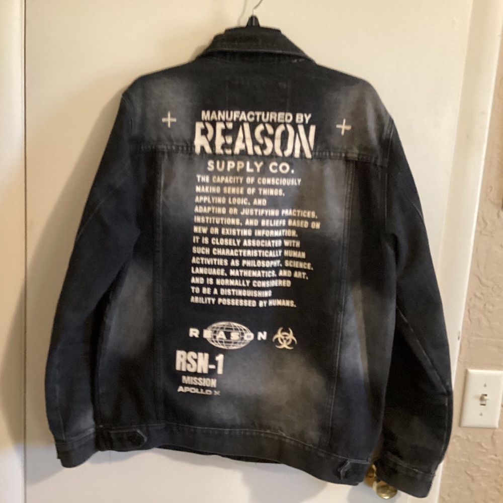 Men’s Black Denim jacket, size Large, Reason brand